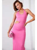 Rochie netedă cu talie decupată, roz închis 110573 - Magazin online - Boutique